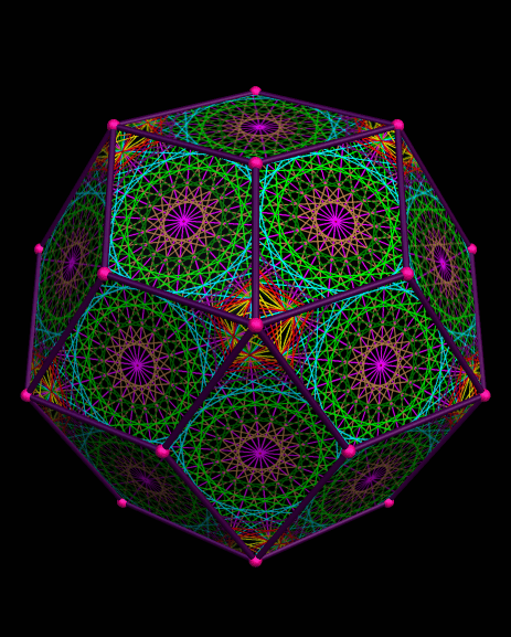 Rhombic Triacontahedron Featuring Octadecagonal Designs On Its Faces